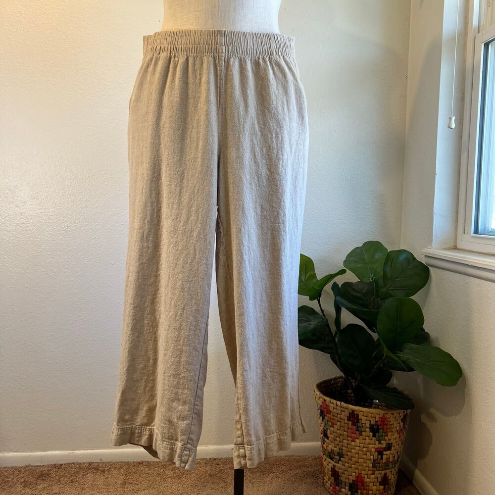 Old Navy Cream Linen Blend Elastic Waist Wide Leg Cropped Pants Size XL Comfy